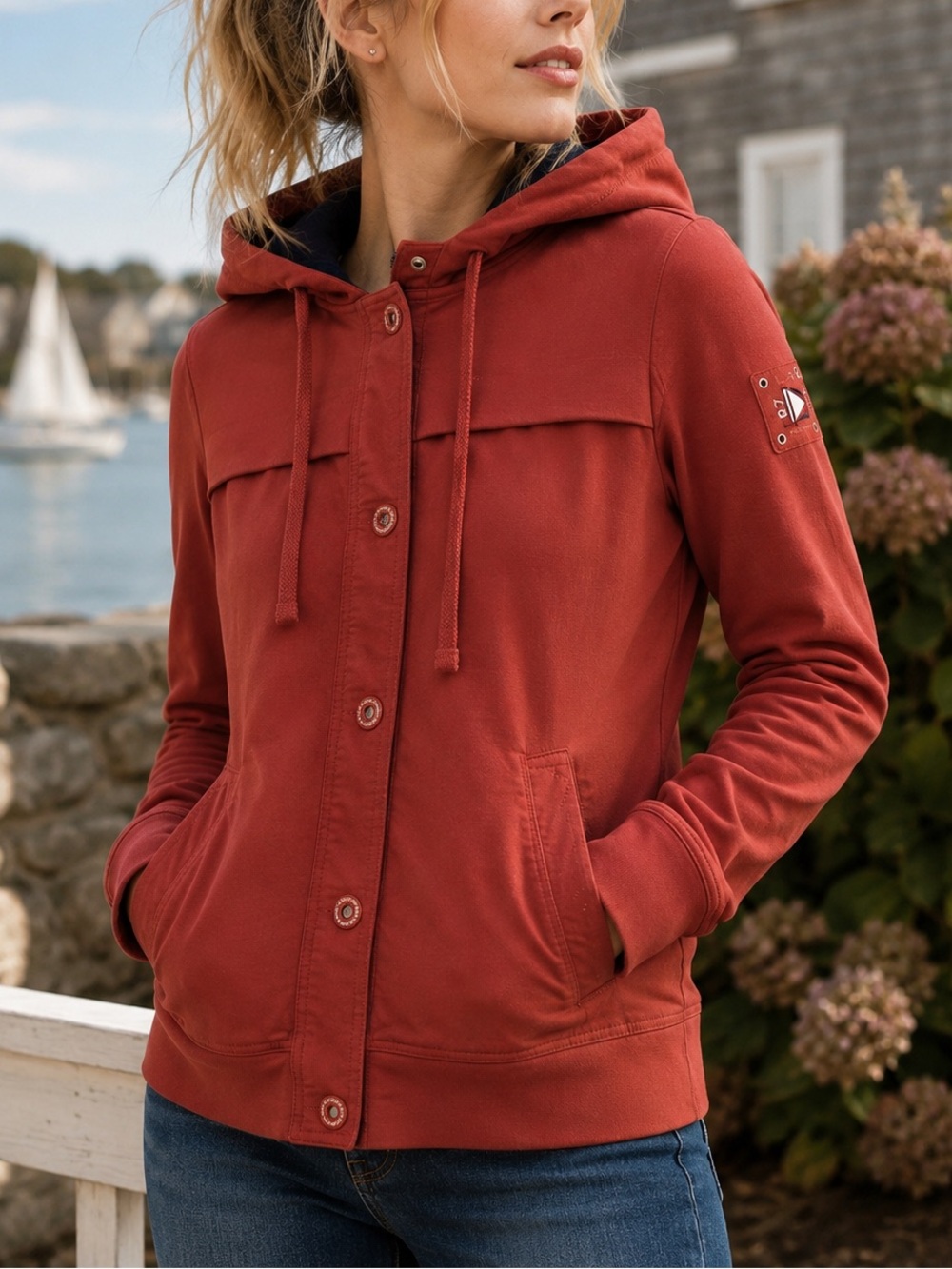 Lauren Ralph Lauren Active L-RL Rust Red Hooded Snap Front Jacket Women’s M